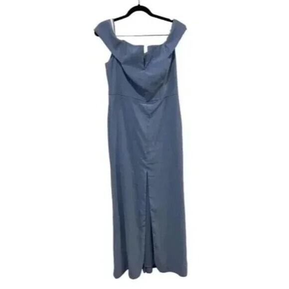 NWT Dessy Collection V Neck Off The Shoulder Trumpet Gown Dress 14 Larkspur Blue - Picture 14 of 15